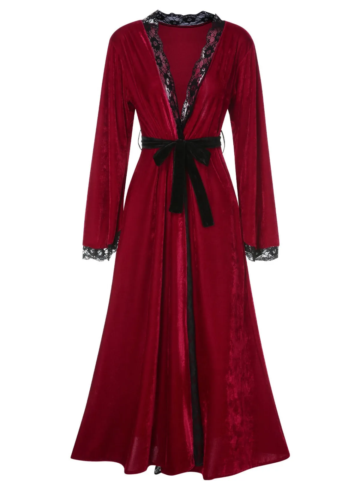 Hot Retro Stage Wine Red 1950s Lace Patchwork Night Robe