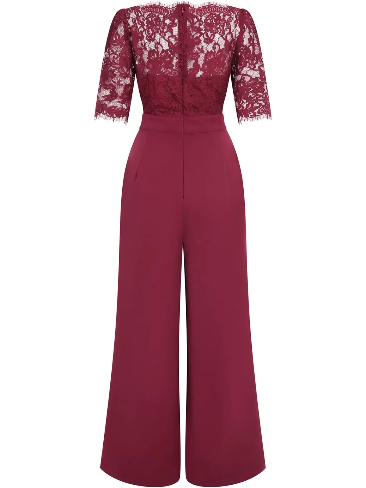 Hot Retro Stage 1930s Lace Patchwork Jumpsuit Wine Red