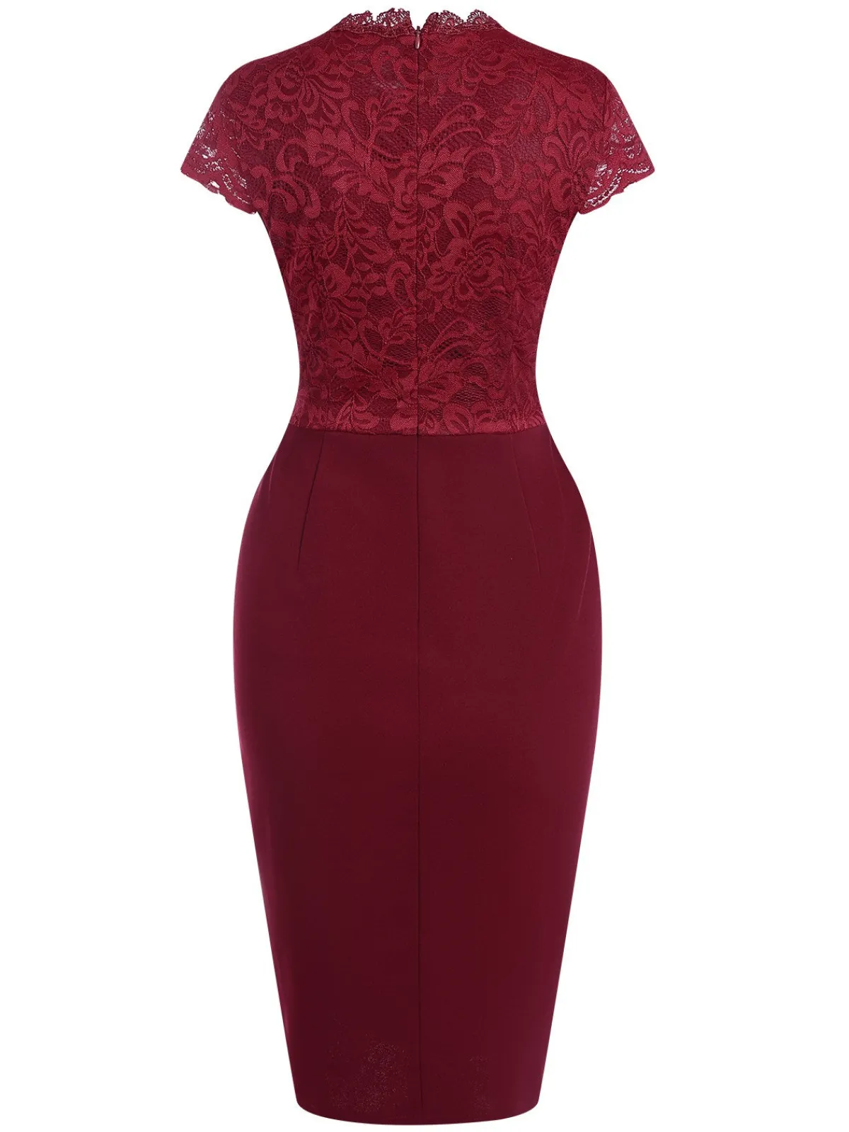 Clearance Retro Stage 1960s Lace Patchwork Pencil Dress Wine Red