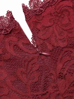 Clearance Retro Stage 1960s Lace Patchwork Pencil Dress Wine Red