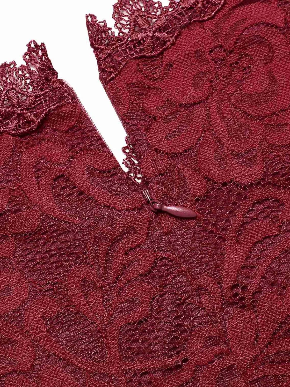 Clearance Retro Stage 1960s Lace Patchwork Pencil Dress Wine Red