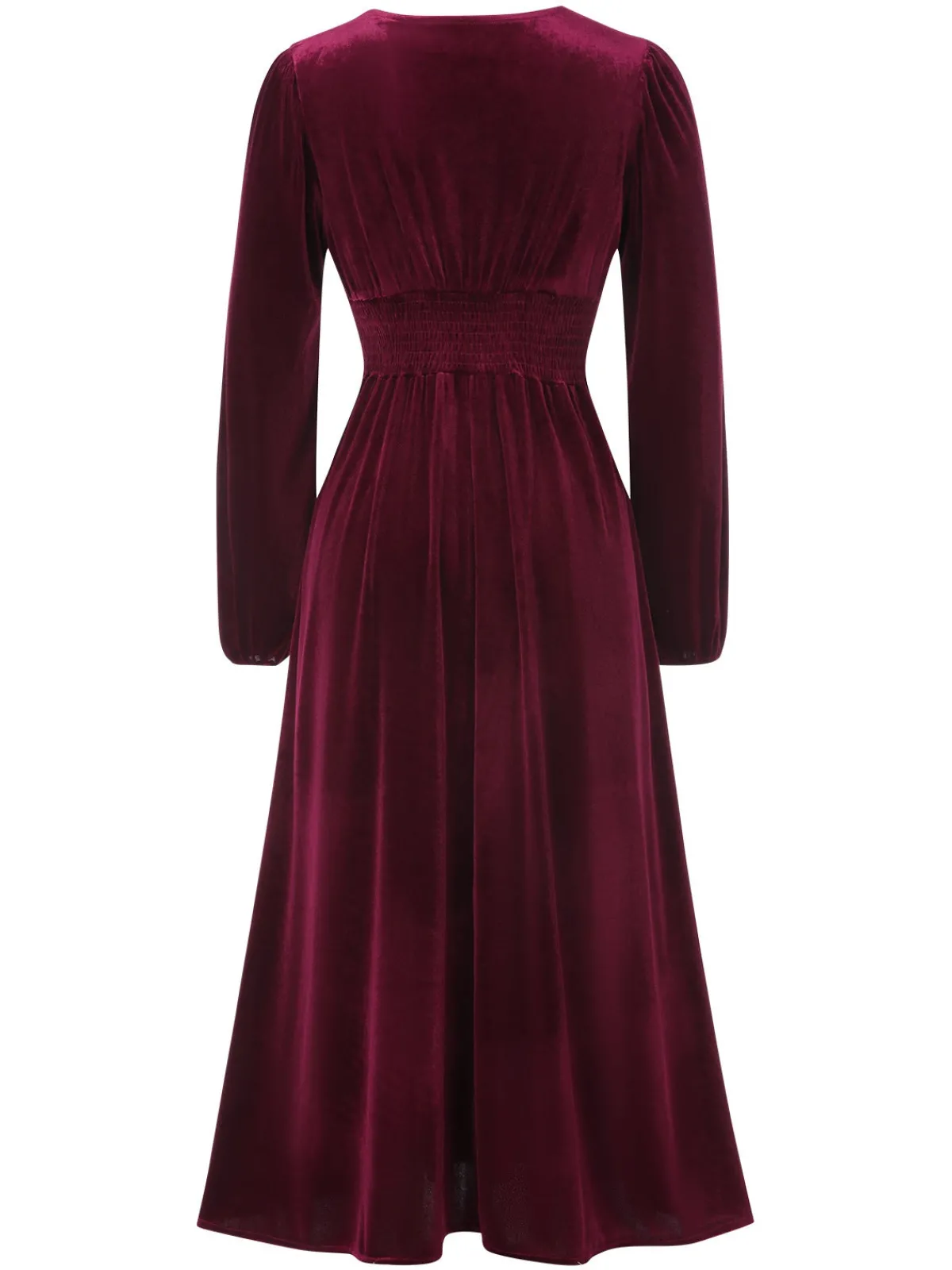 New Retro Stage 1940s Lace Trim Velvet Dress Wine Red