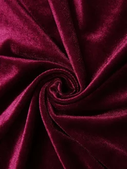 New Retro Stage 1940s Lace Trim Velvet Dress Wine Red
