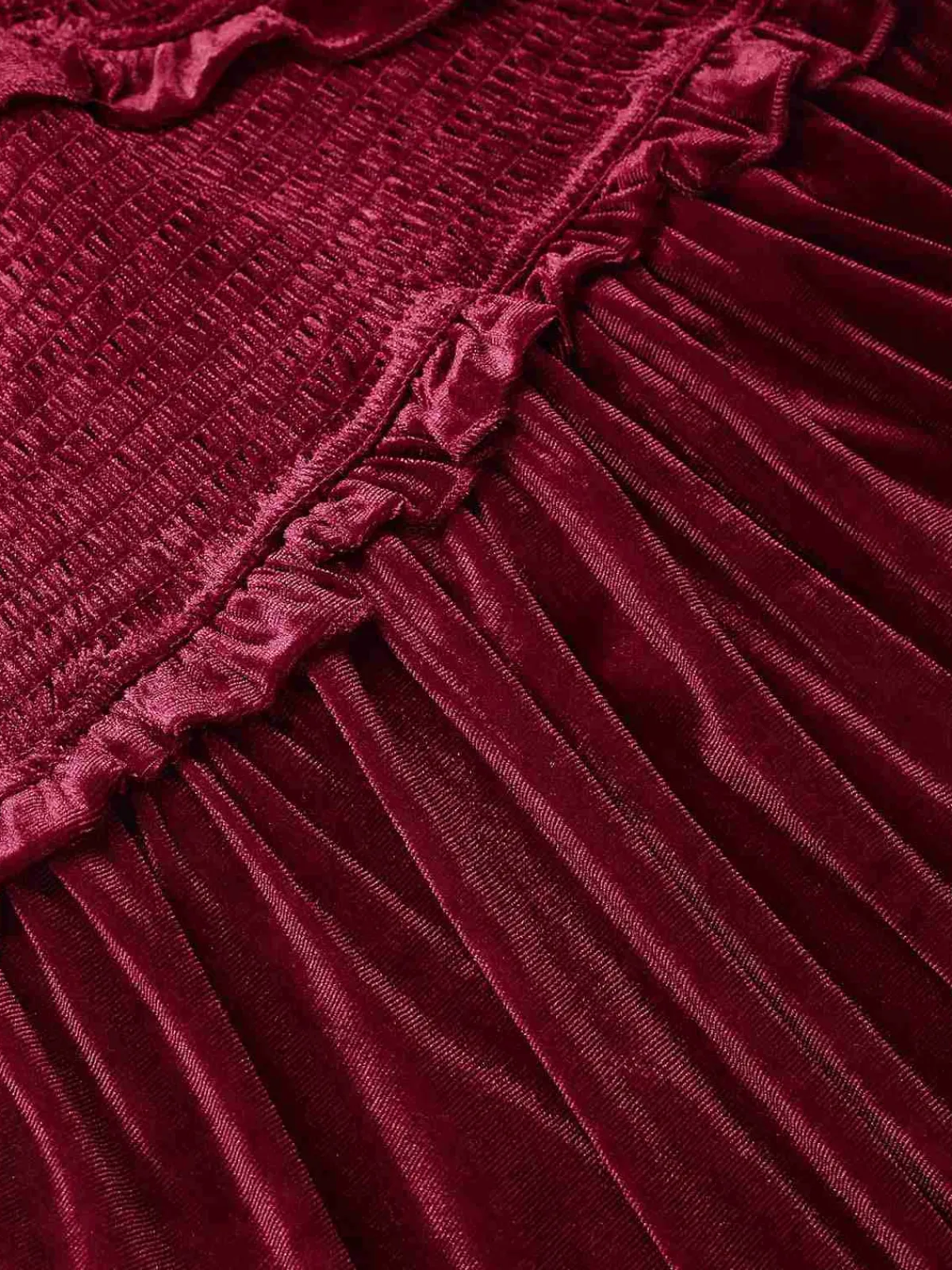 Outlet Retro Stage 1940s Long Sleeves Velvet Ruched Dress Wine Red