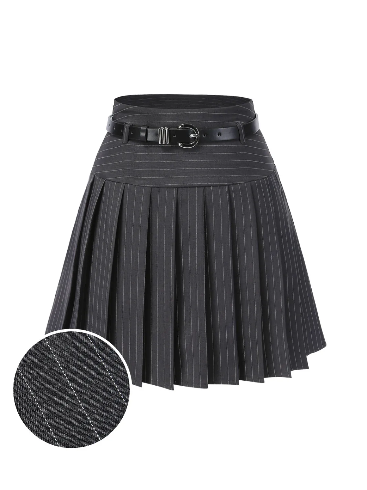 Best Retro Stage Wine Red 1960s Pinstripes Belted Pleated Skirt