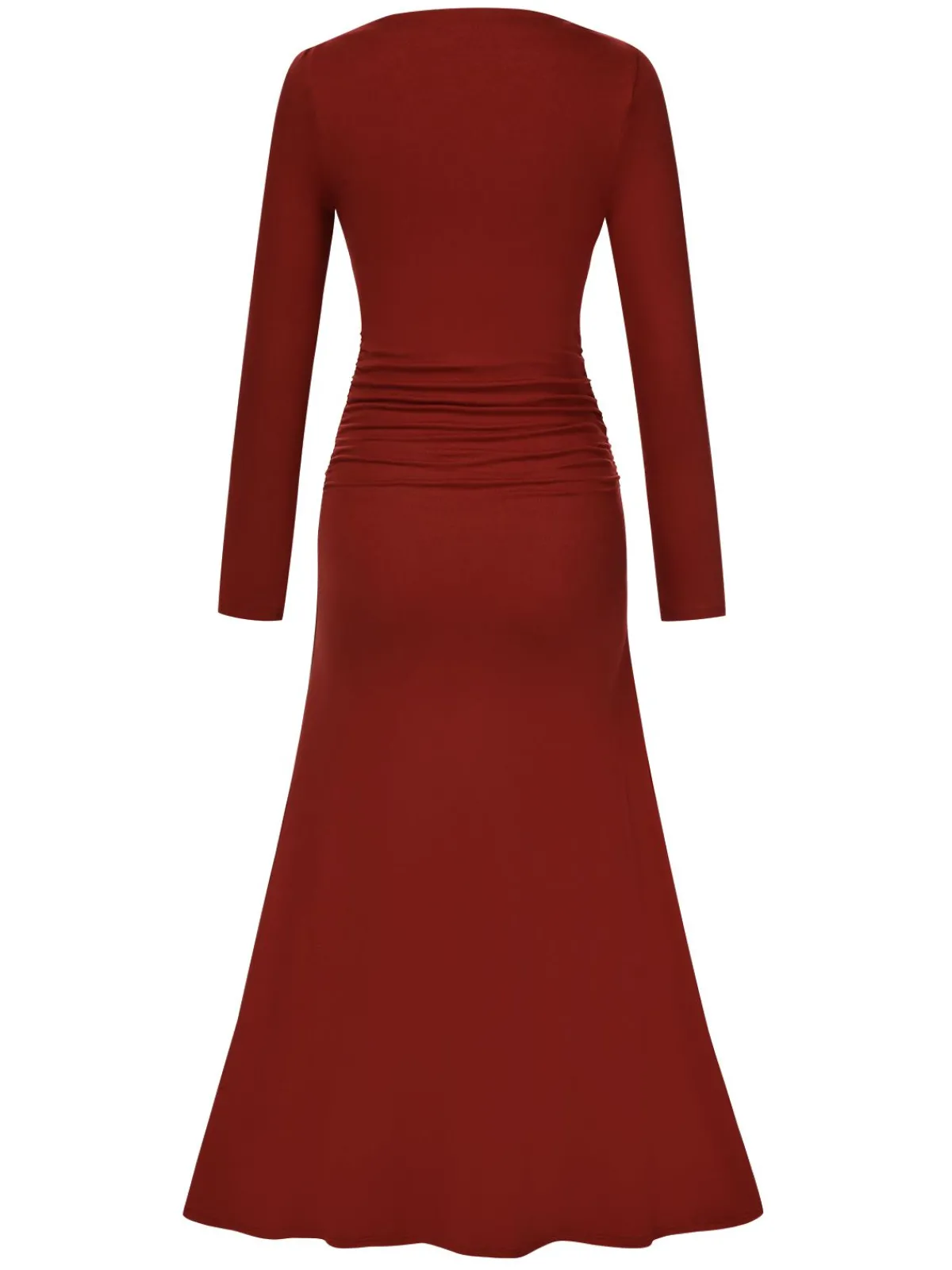 Best Retro Stage 1930s Pleated Long Sleeve Solid Dress Wine Red
