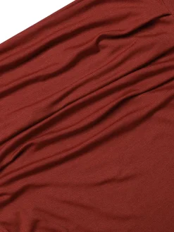 Best Retro Stage 1930s Pleated Long Sleeve Solid Dress Wine Red