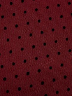 New Retro Stage 1950s Polka Dots Drop Shoulder Belt Dress Wine Red