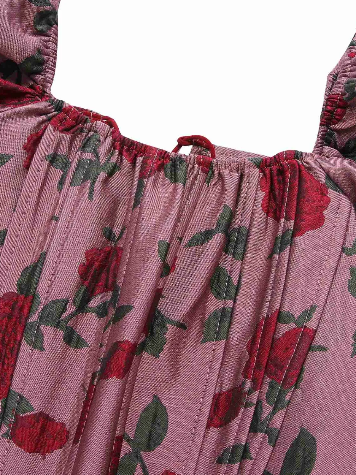 Online Retro Stage 1950s Rose Puff Sleeves Top Wine Red