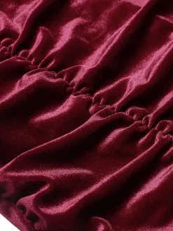 Outlet Retro Stage 1930s Ruffled Hem Pleated Dress Wine Red