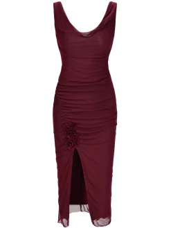 Online Retro Stage 1960s Scarf Slit Backless Dress Wine Red