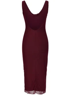 Online Retro Stage 1960s Scarf Slit Backless Dress Wine Red