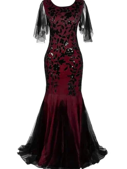 Online Retro Stage 1920s Sequin Maxi Gowns Dress Wine red
