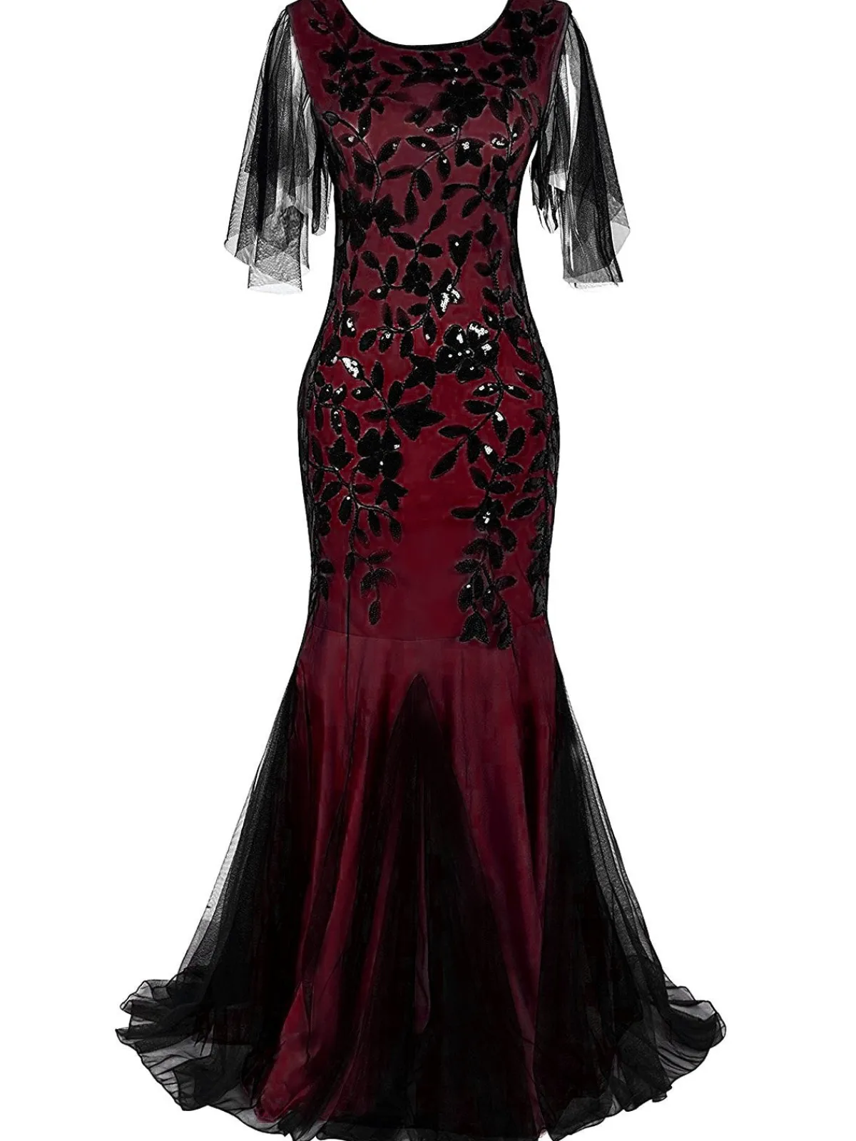 Online Retro Stage 1920s Sequin Maxi Gowns Dress Wine red