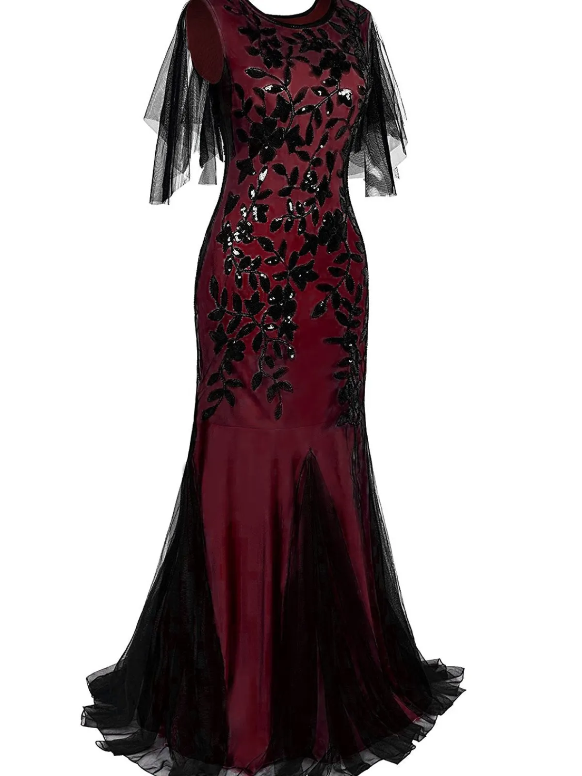 Online Retro Stage 1920s Sequin Maxi Gowns Dress Wine red