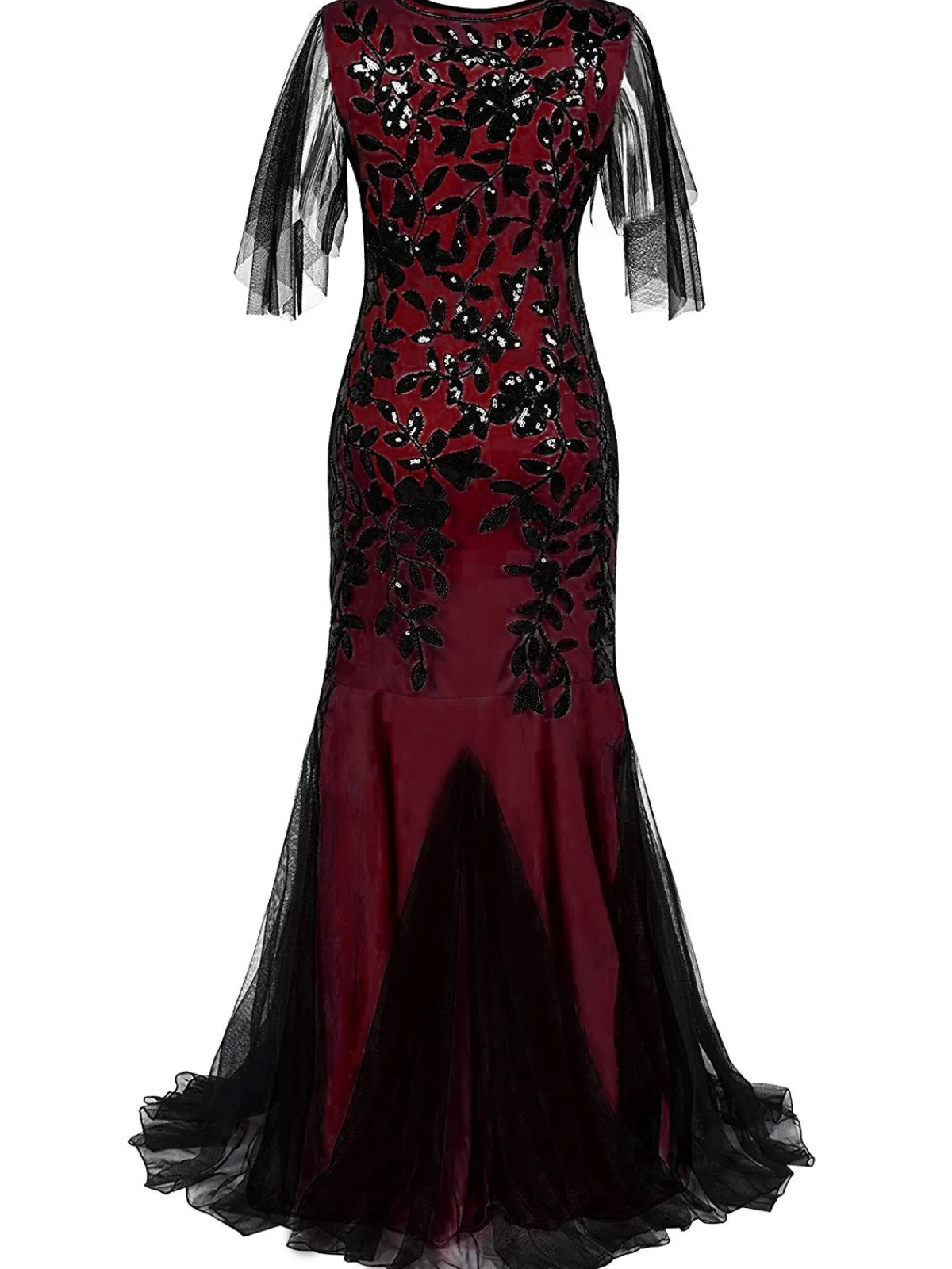 Online Retro Stage 1920s Sequin Maxi Gowns Dress Wine red