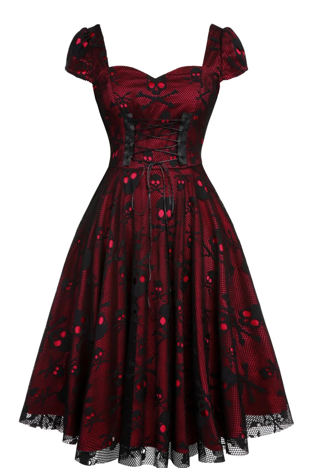 Hot Retro Stage 1950s Skull Mesh Swing Dress Wine Red
