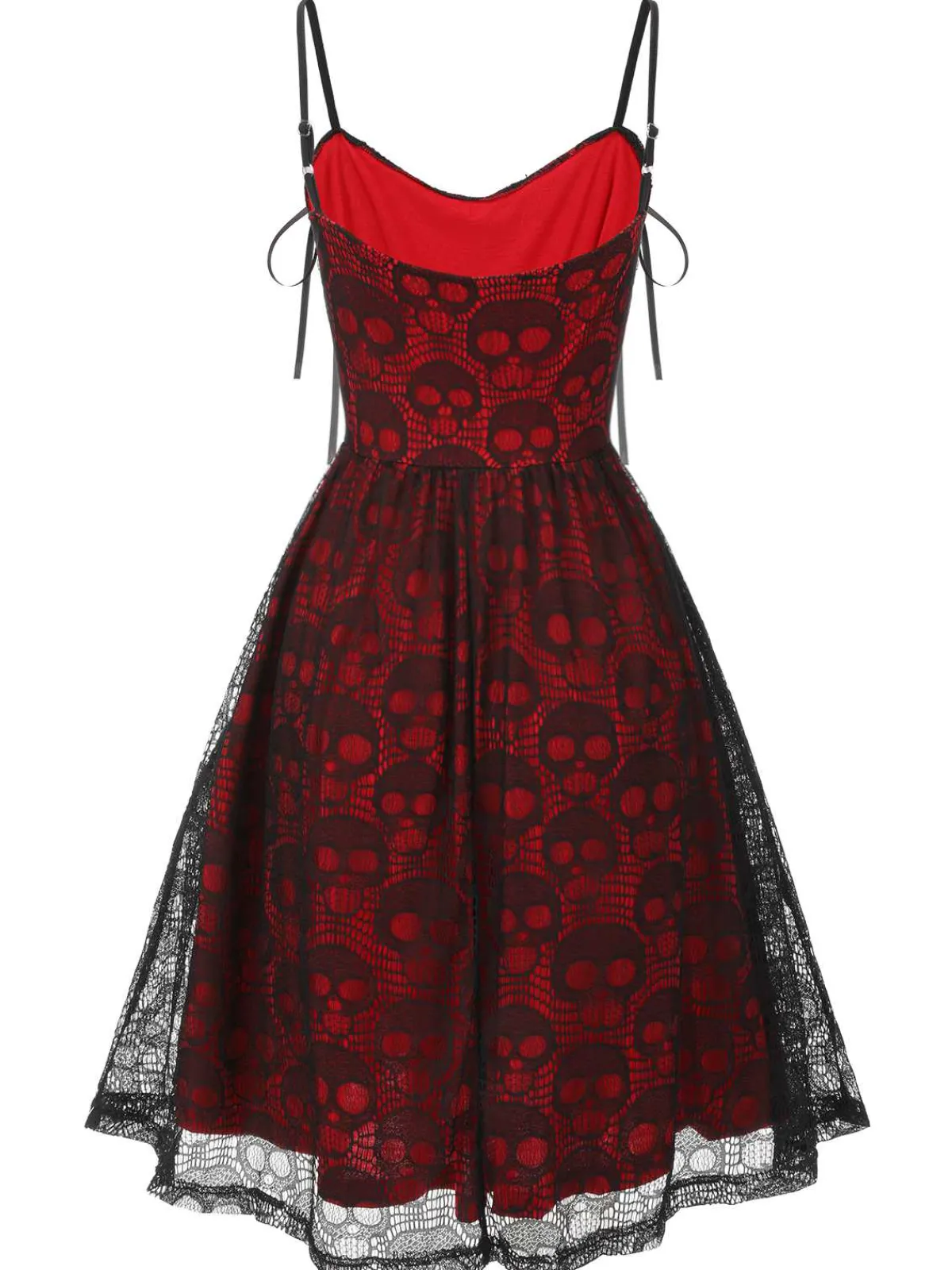 New Retro Stage Wine Red 1980s Skull Pattern Gothic Style Dress