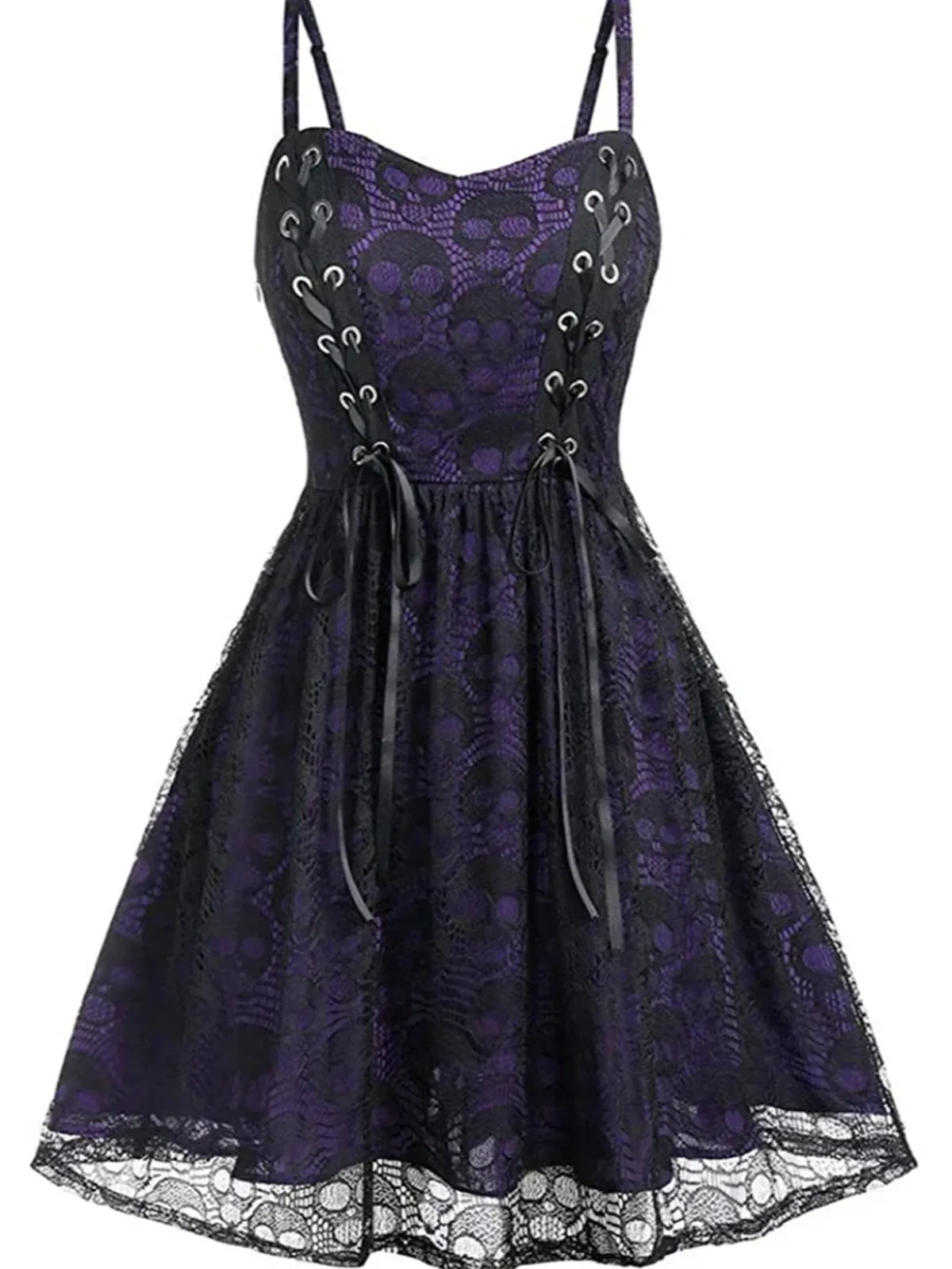 New Retro Stage Wine Red 1980s Skull Pattern Gothic Style Dress