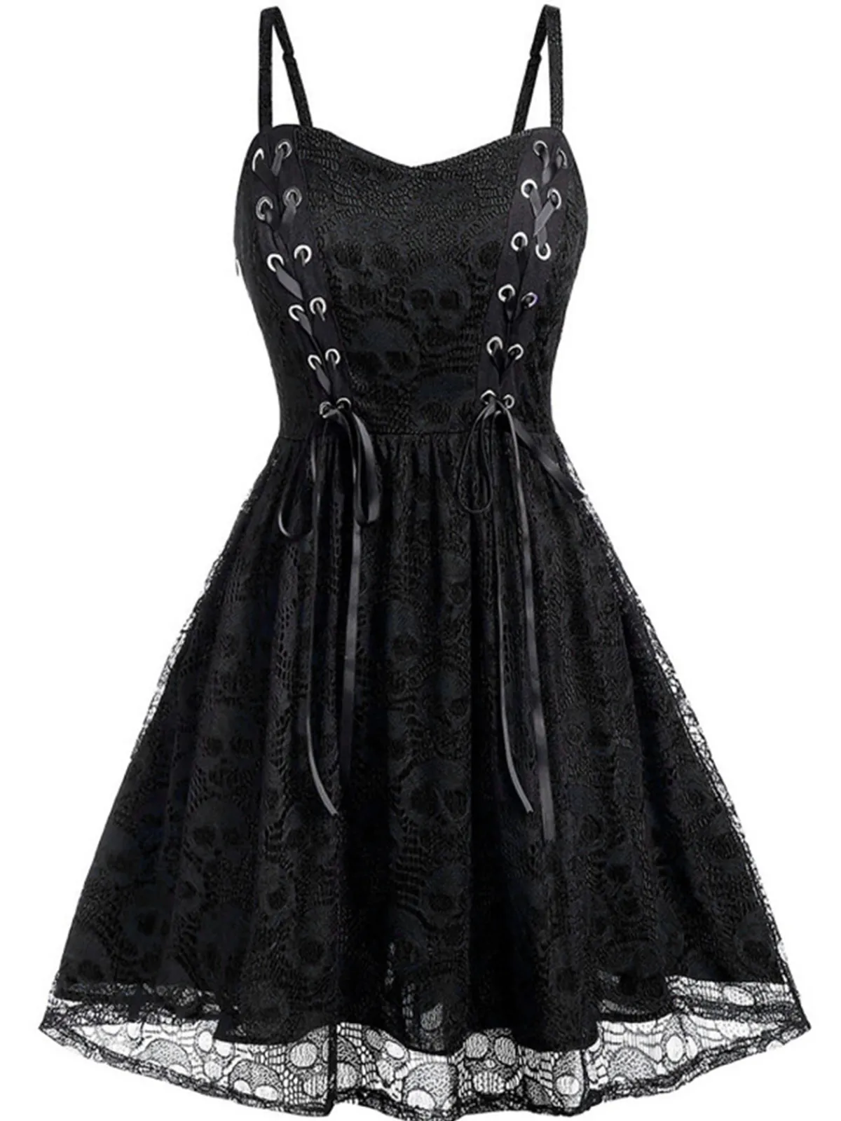 New Retro Stage Wine Red 1980s Skull Pattern Gothic Style Dress