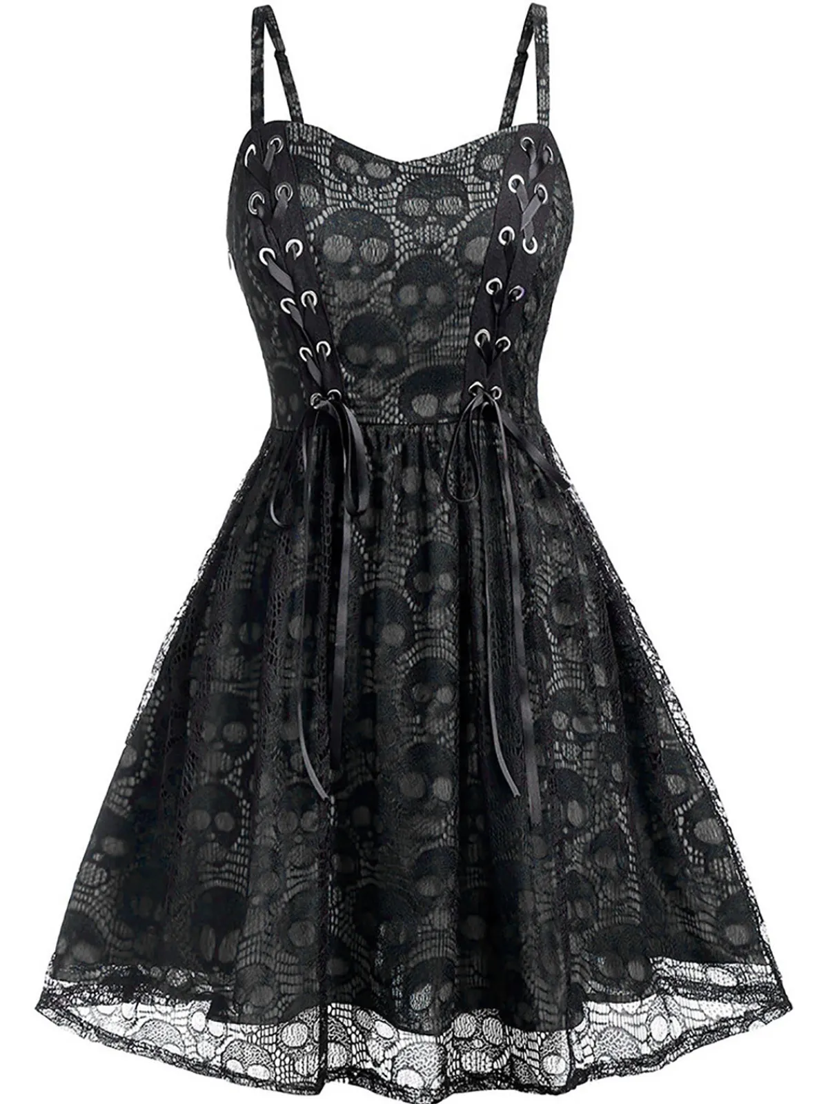 New Retro Stage Wine Red 1980s Skull Pattern Gothic Style Dress