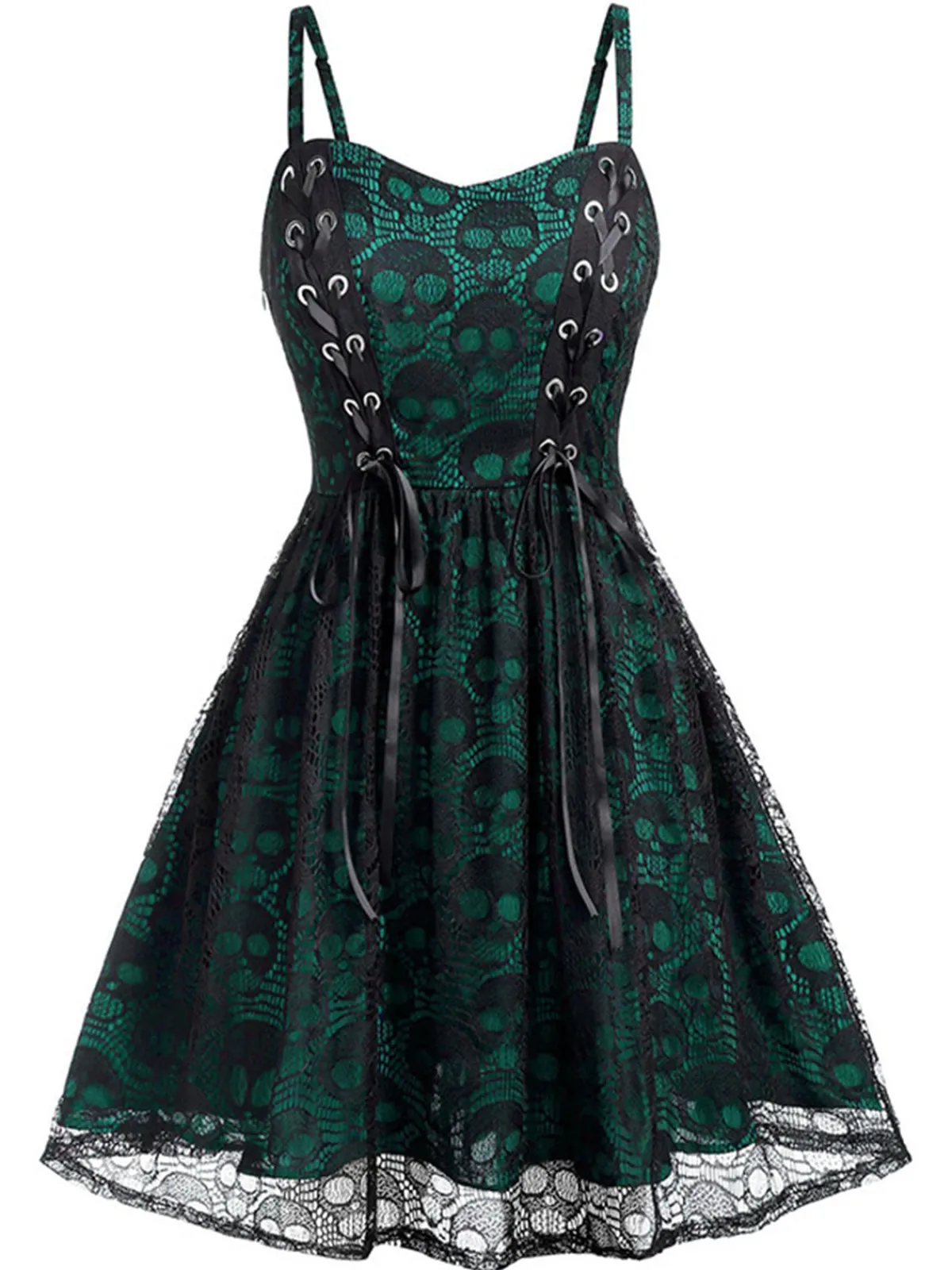 New Retro Stage Wine Red 1980s Skull Pattern Gothic Style Dress