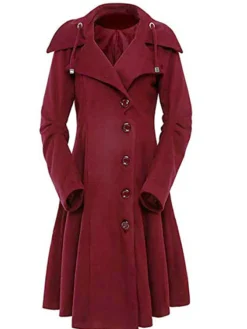 Outlet Retro Stage 1950s Solid Button Coat Wine Red