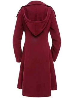 Outlet Retro Stage 1950s Solid Button Coat Wine Red