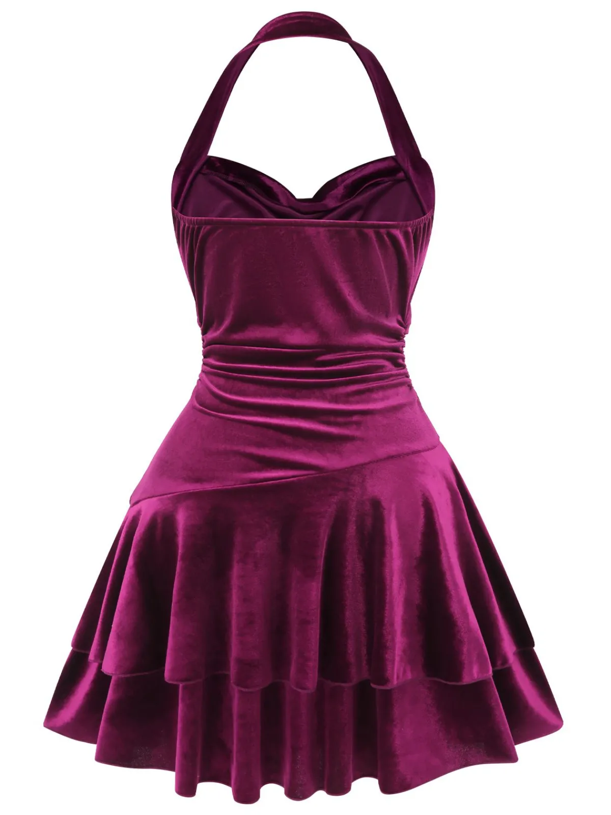 Fashion Retro Stage 1950s Solid Halter Velvet Dress Wine Red