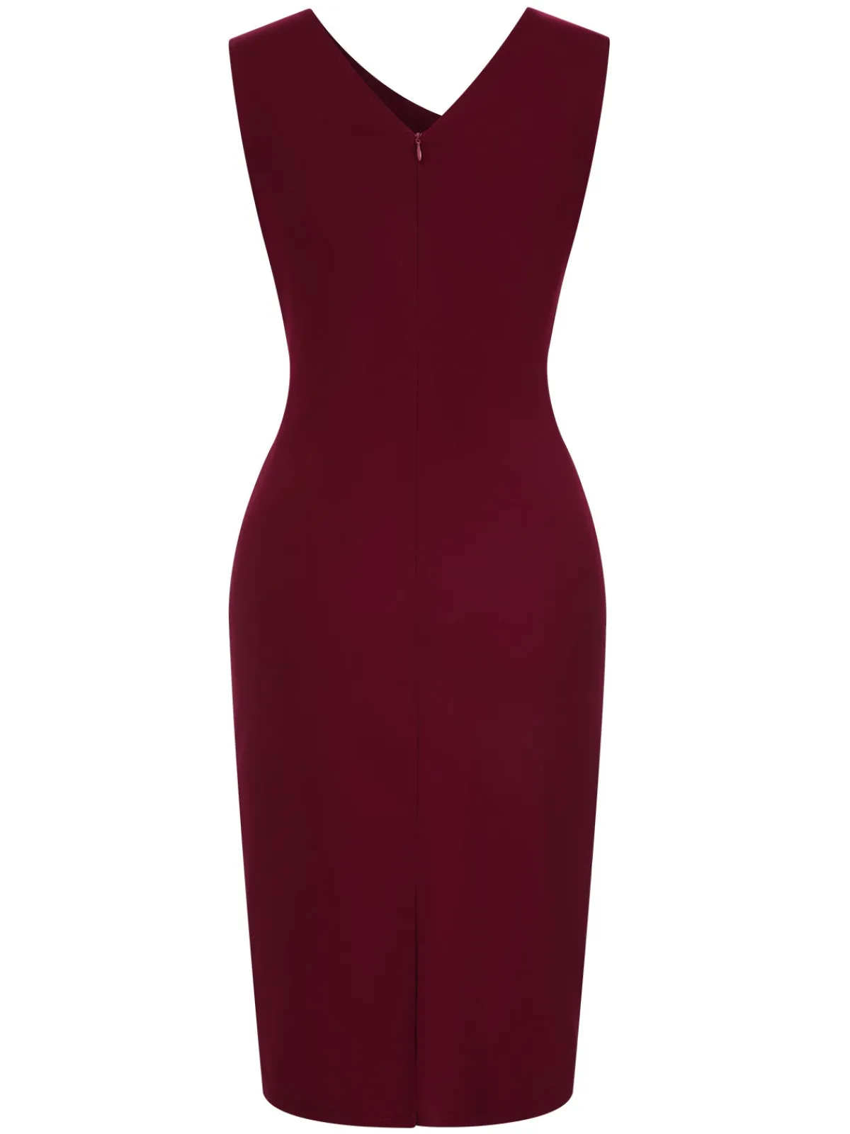 New Retro Stage 1960s Solid Ruffle Trim Pencil Dress Wine Red