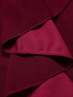 New Retro Stage 1960s Solid Ruffle Trim Pencil Dress Wine Red