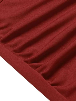 Online Retro Stage 1960s Solid Ruffle Trim Dress Wine Red