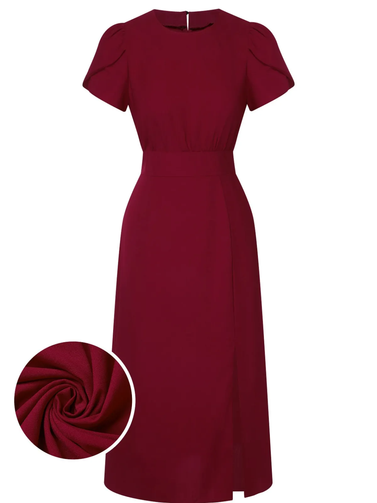 Discount Retro Stage 1960s Solid Side Slit Dress Wine Red