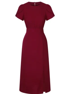 Discount Retro Stage 1960s Solid Side Slit Dress Wine Red