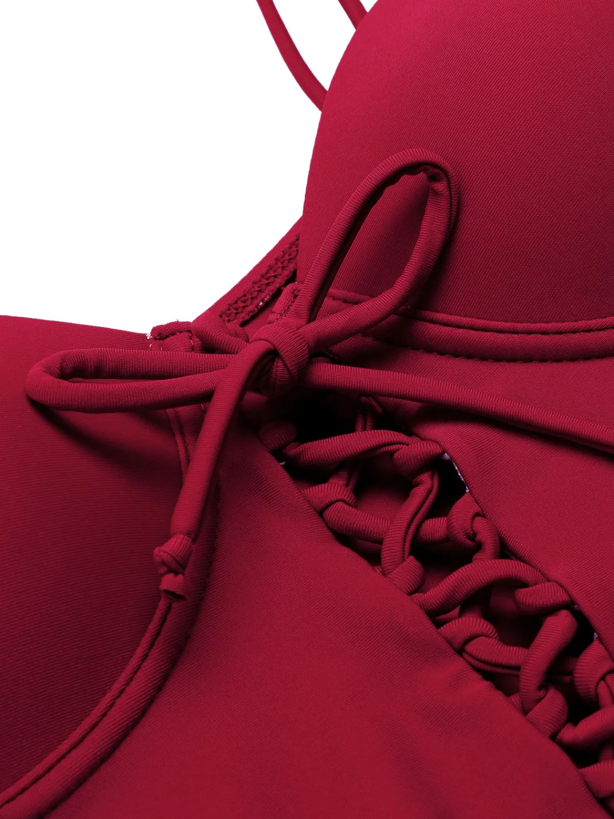Clearance Retro Stage 1960s Solid Spaghetti Strap One-piece Swimsuit Wine Red