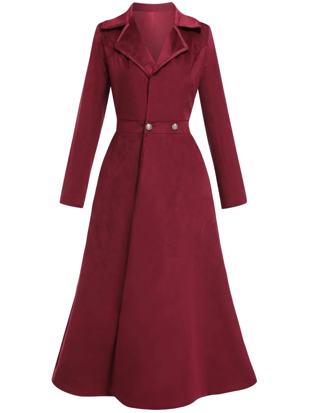 Fashion Retro Stage 1930s Solid Suede Lapel Long Coat Wine Red