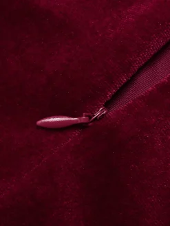 Best Retro Stage 1960s Solid U-Neck Velvet Slit Dress Wine Red