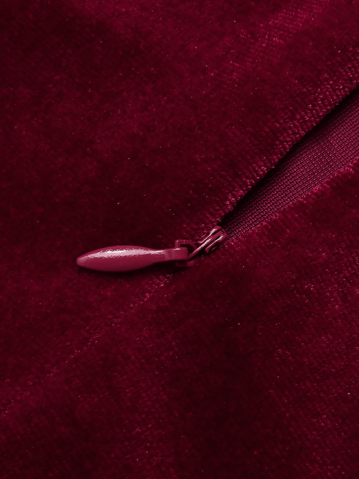 Best Retro Stage 1960s Solid U-Neck Velvet Slit Dress Wine Red