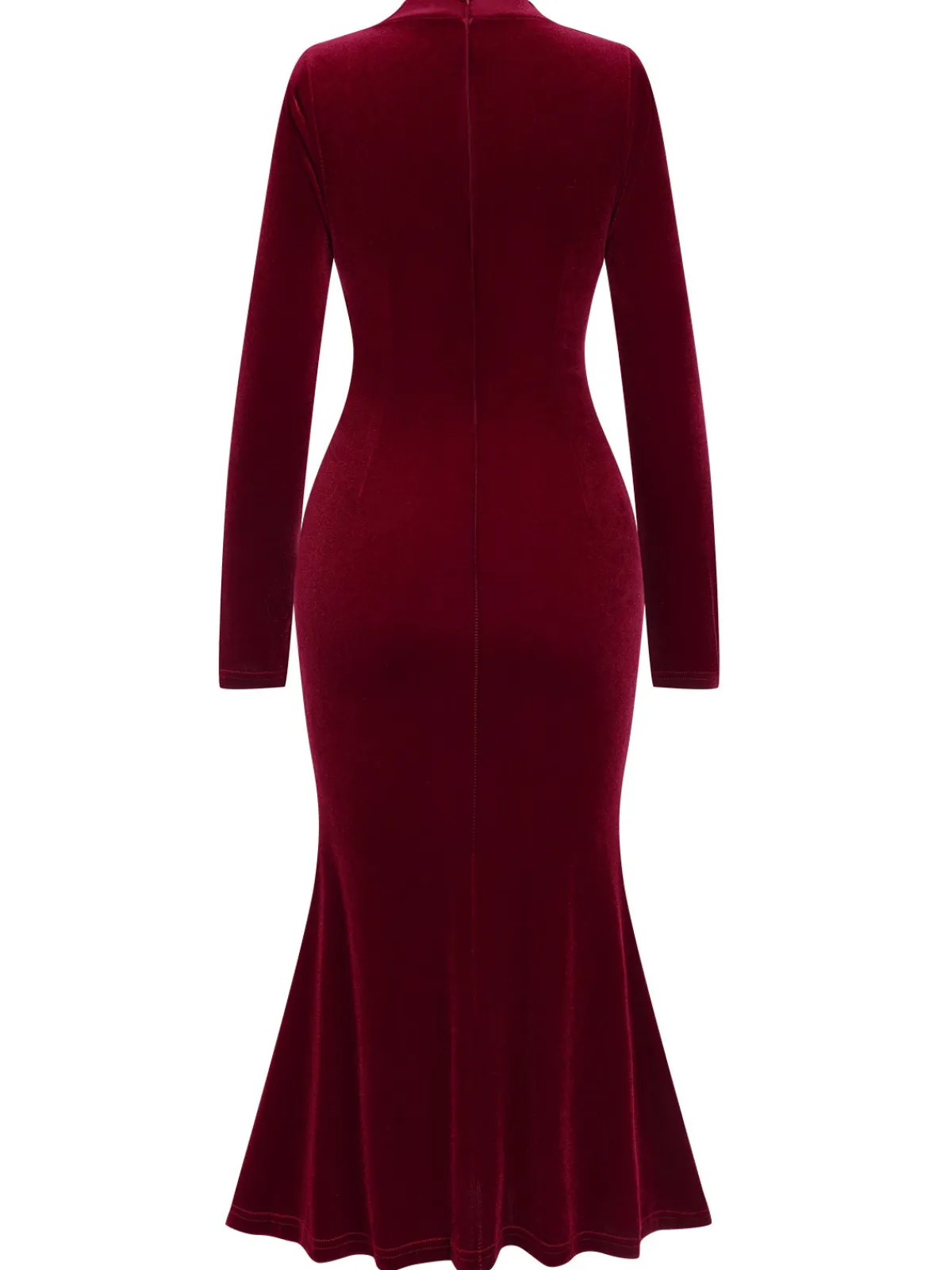 New Retro Stage 1930s Solid Velvet Mermaid Dress Wine Red