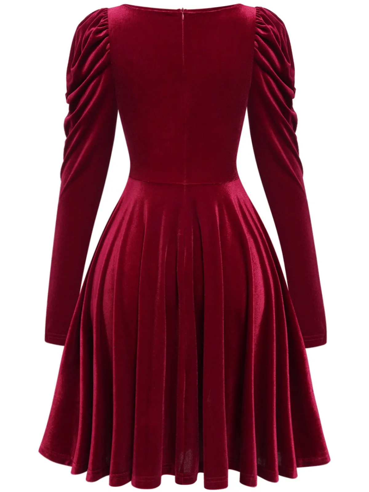 Best Retro Stage 1940s Solid Velvet Puff Dress Wine Red