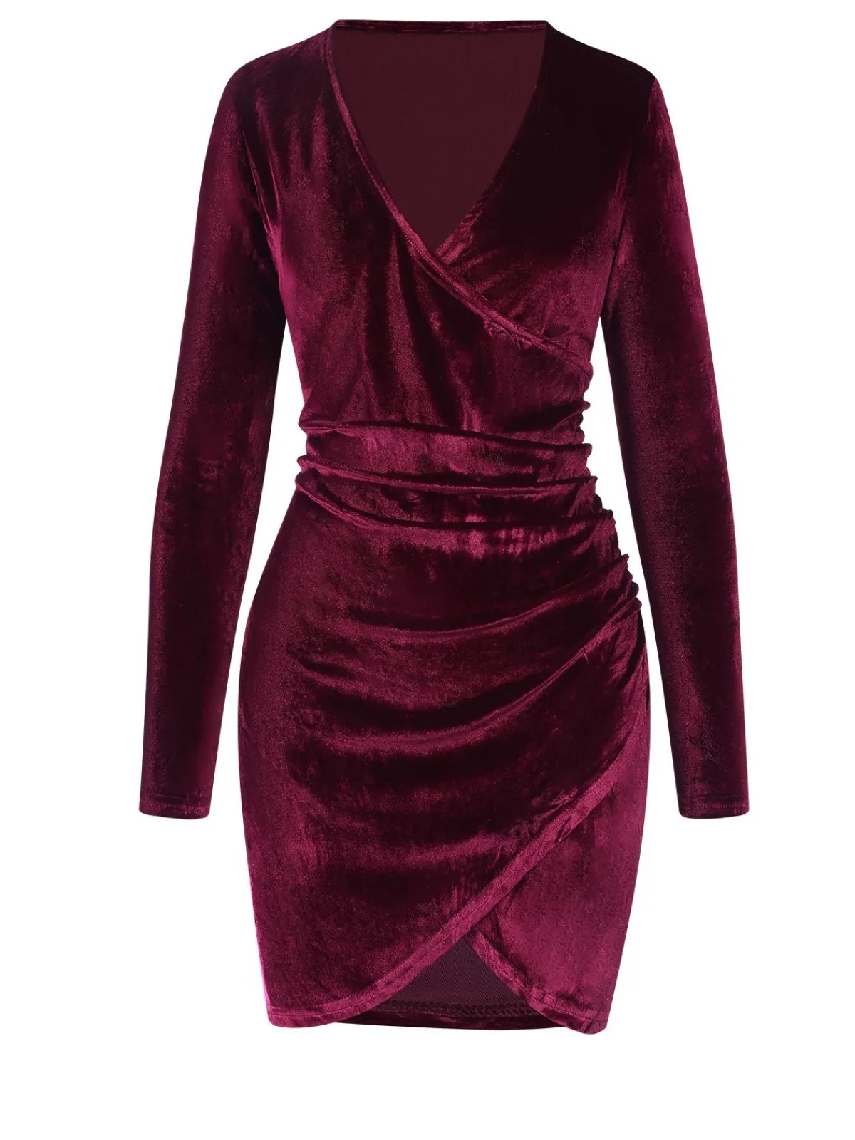 Best Retro Stage 1960s Solid V-Neck Wrap Dress Wine Red