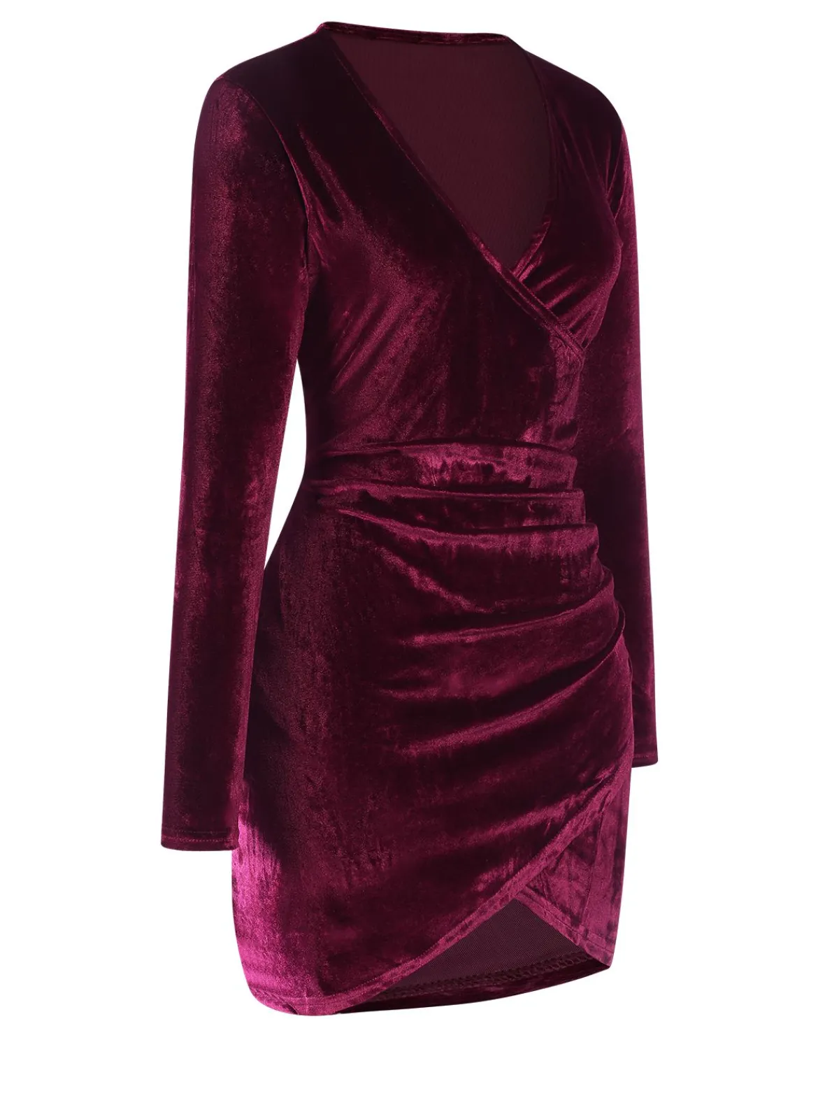 Best Retro Stage 1960s Solid V-Neck Wrap Dress Wine Red
