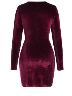 Best Retro Stage 1960s Solid V-Neck Wrap Dress Wine Red