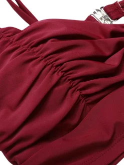 Discount Retro Stage 1930s Solid Wrinkle Swimsuit Wine Red