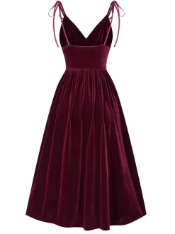 Discount Retro Stage 1950s Spaghetti Strap Velvet Nightgown Wine Red