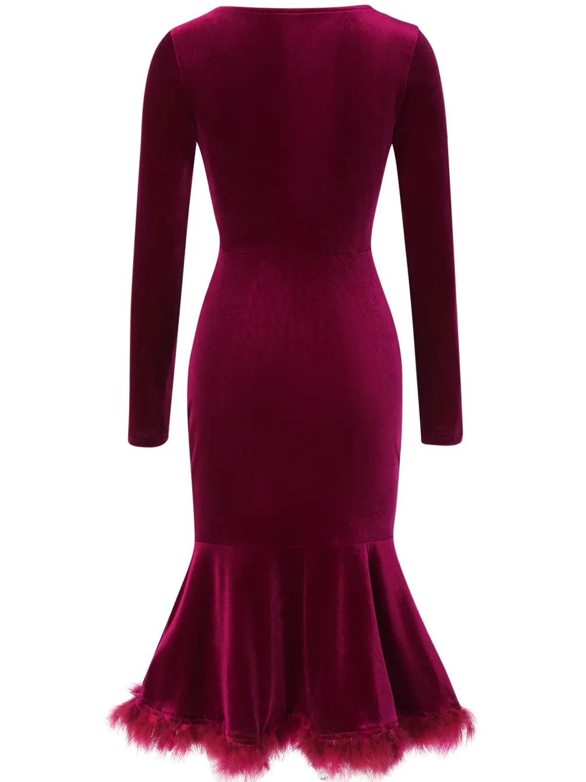 New Retro Stage 1930s Squared Neck Velvet Mermaid Dress Wine Red