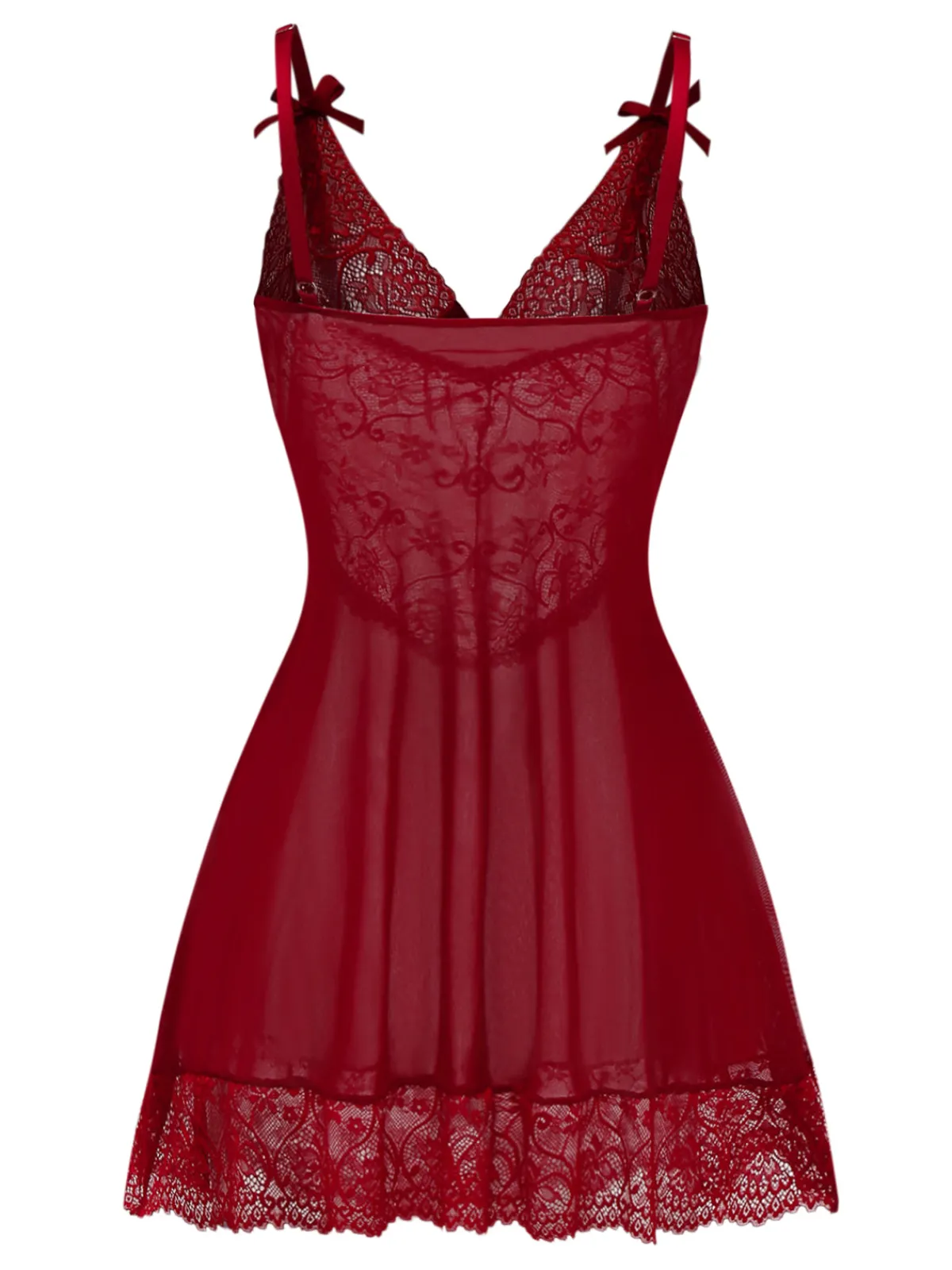 Best Retro Stage 1950s Strap Lace Bow Nightgown Wine Red