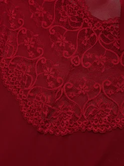 Best Retro Stage 1950s Strap Lace Bow Nightgown Wine Red