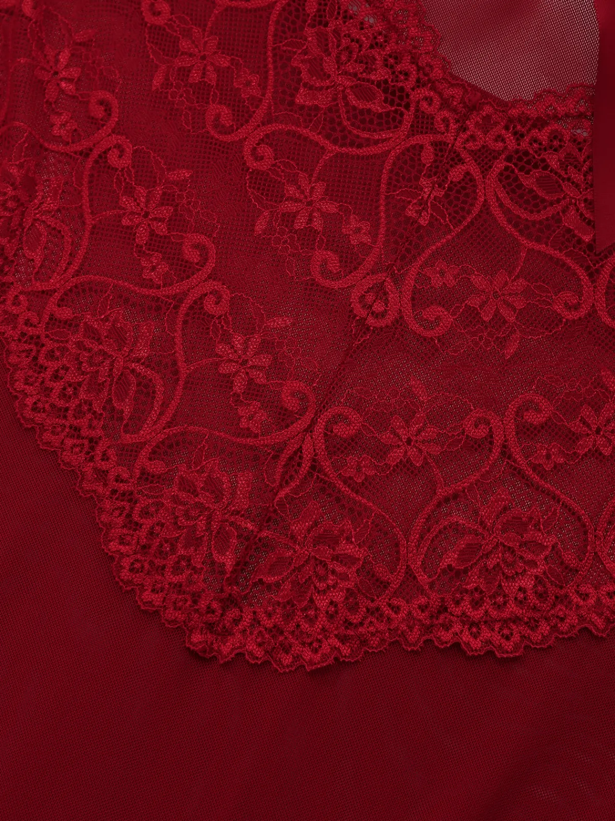 Best Retro Stage 1950s Strap Lace Bow Nightgown Wine Red
