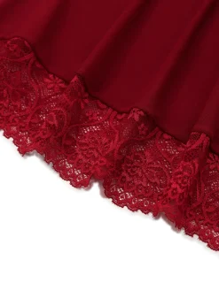 Best Retro Stage 1950s Strap Lace Bow Nightgown Wine Red